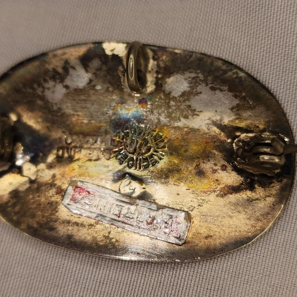 Vintage Taxco Sterling Silver W/Chip Inlay Signed Brooch